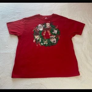 Red & Green Xmas Kitten Wreath T Shirt